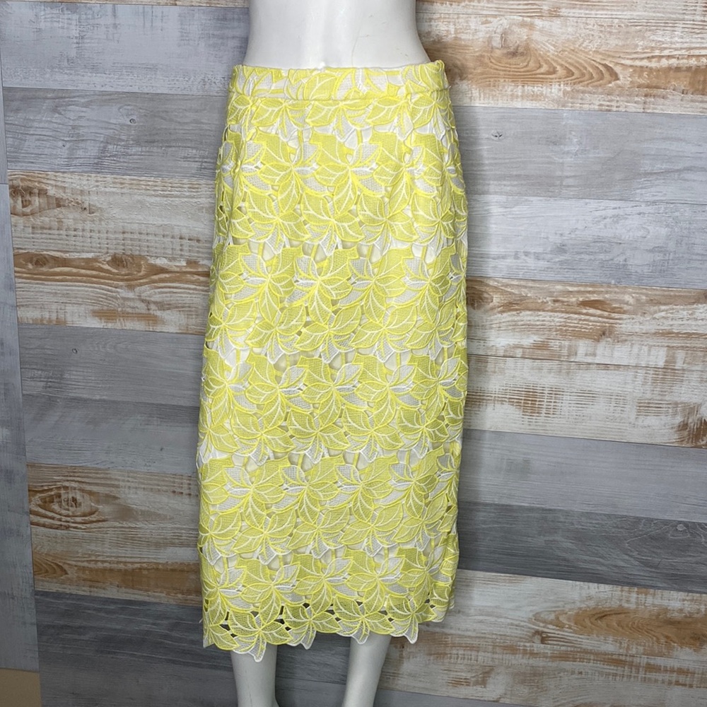 Anthropologie Buttercup Eyelet Midi Skirt yellow size small